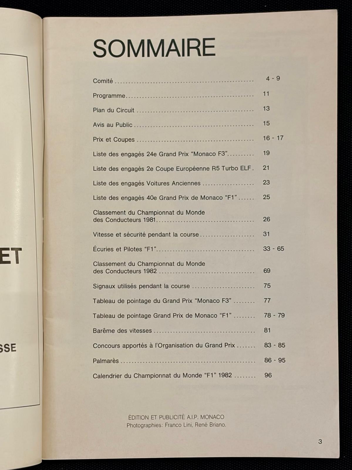 Programme Officiel du Grand-Prix de Monaco de 1982